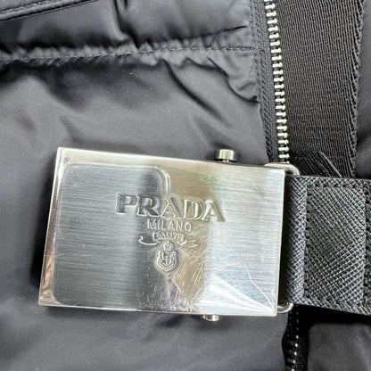 Prada Logo Buckle Belt Lambfa Use Zip Up Coat Black 38 — view 7