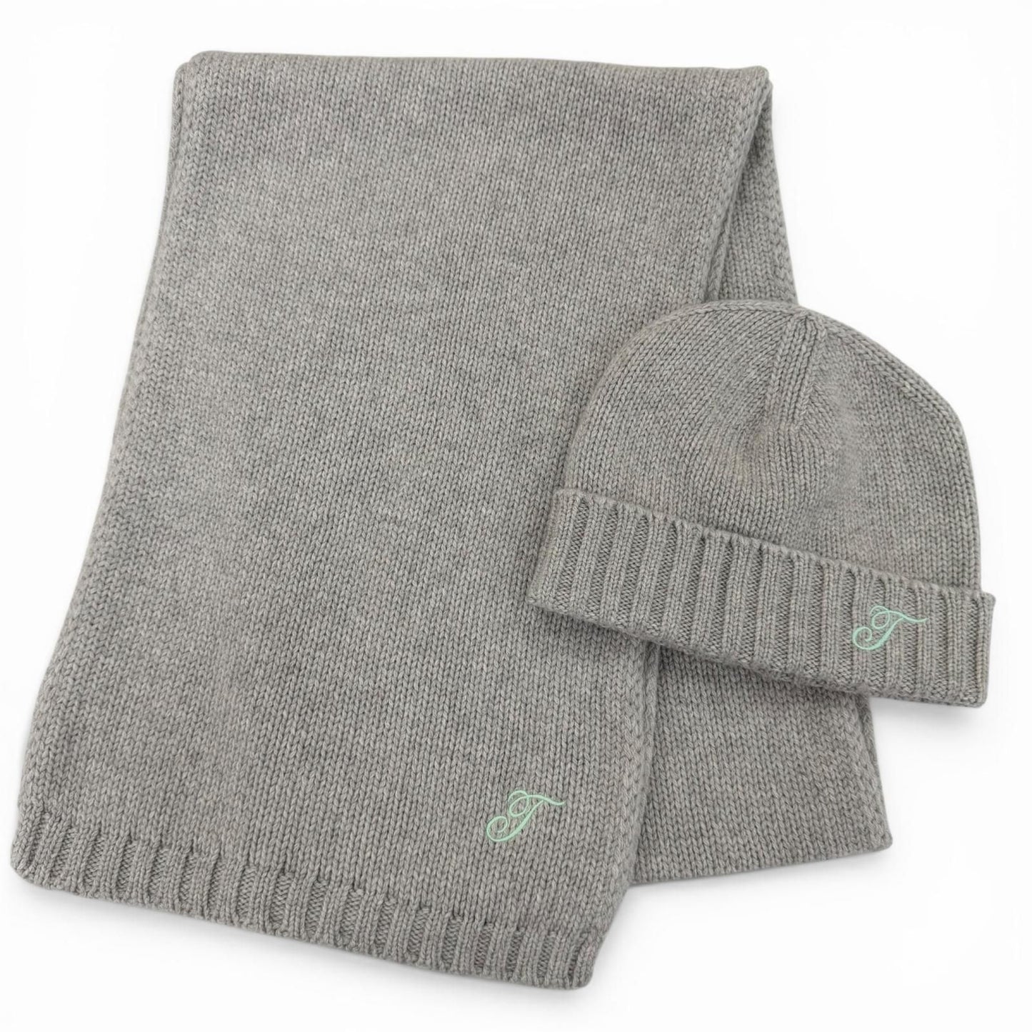 Tiffany & Co Cashmere Scarf Knit Cap 2 Piece Set Gray