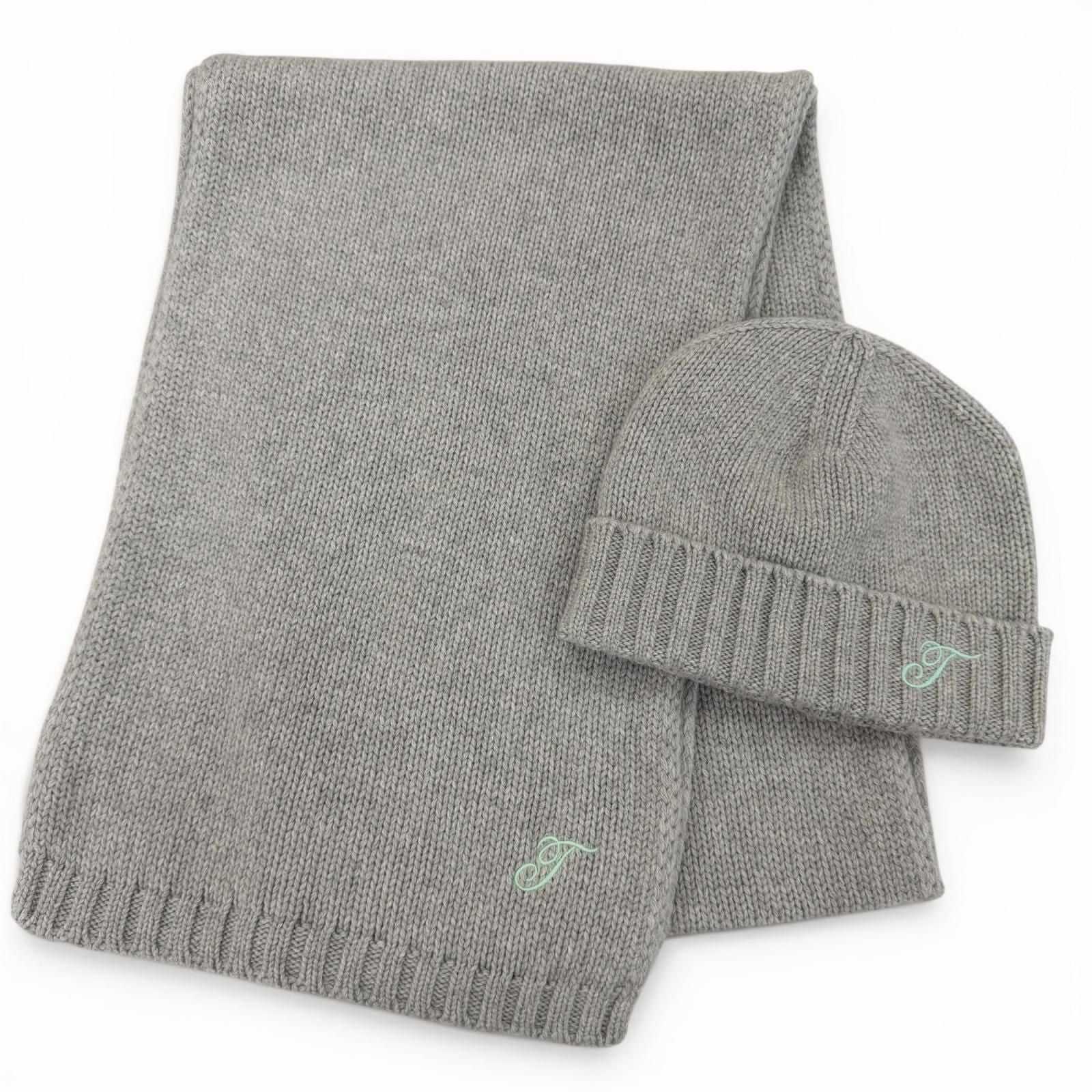 Tiffany & Co Cashmere Scarf Knit Cap 2 Piece Set Gray