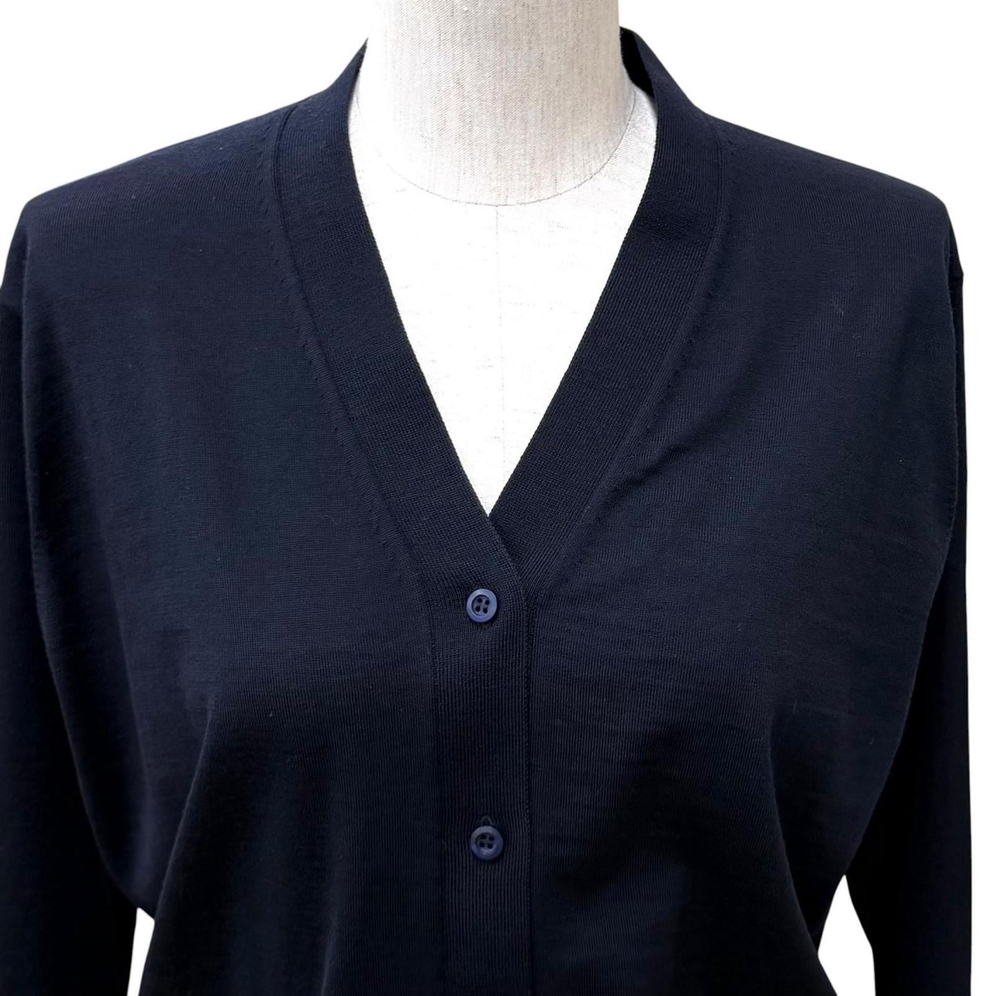 Prada 100% Virgin Wool Neck Long Sleeve Knit Cardigan Navy 36 — view 4