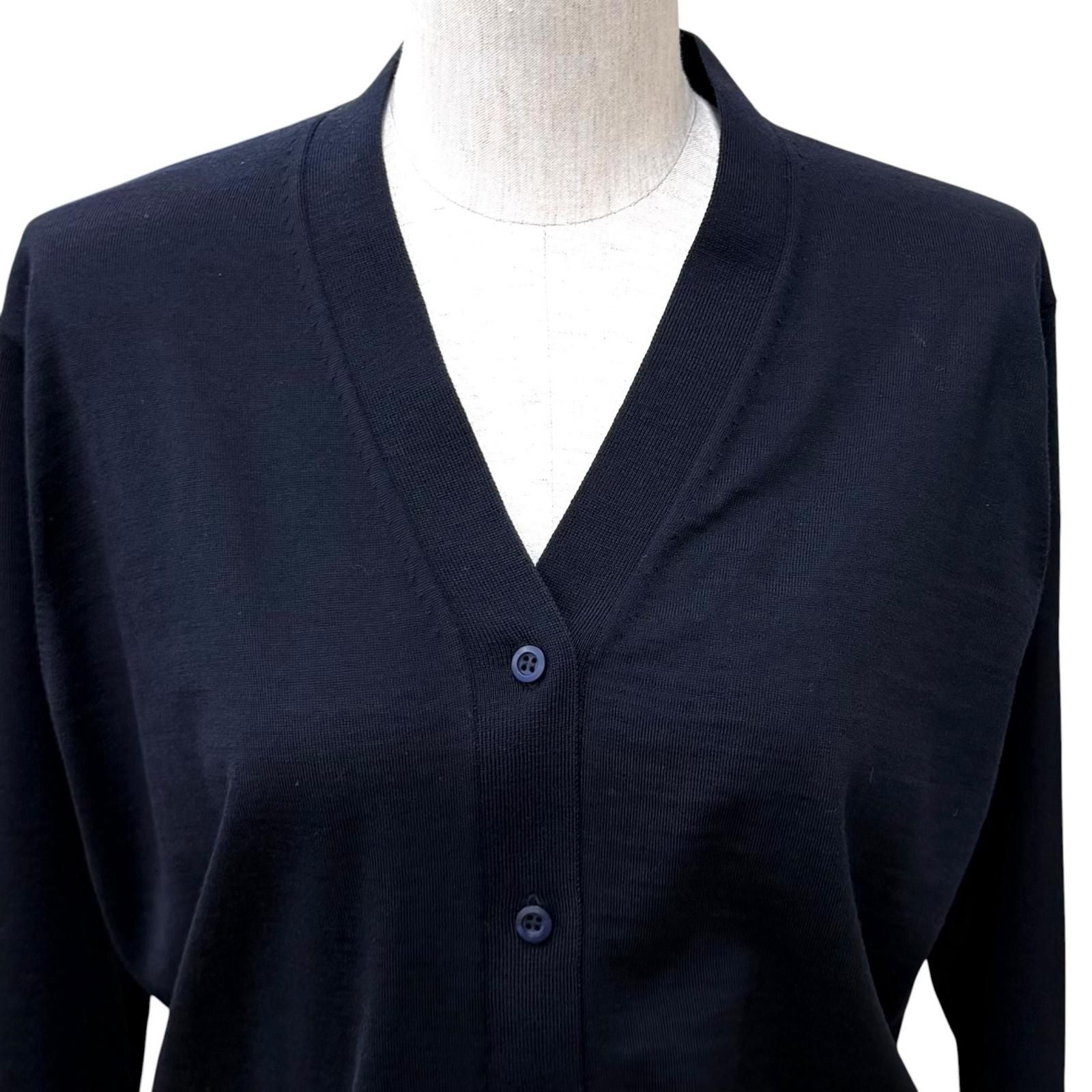 Prada 100% Virgin Wool Neck Long Sleeve Knit Cardigan Navy 36 — view 4