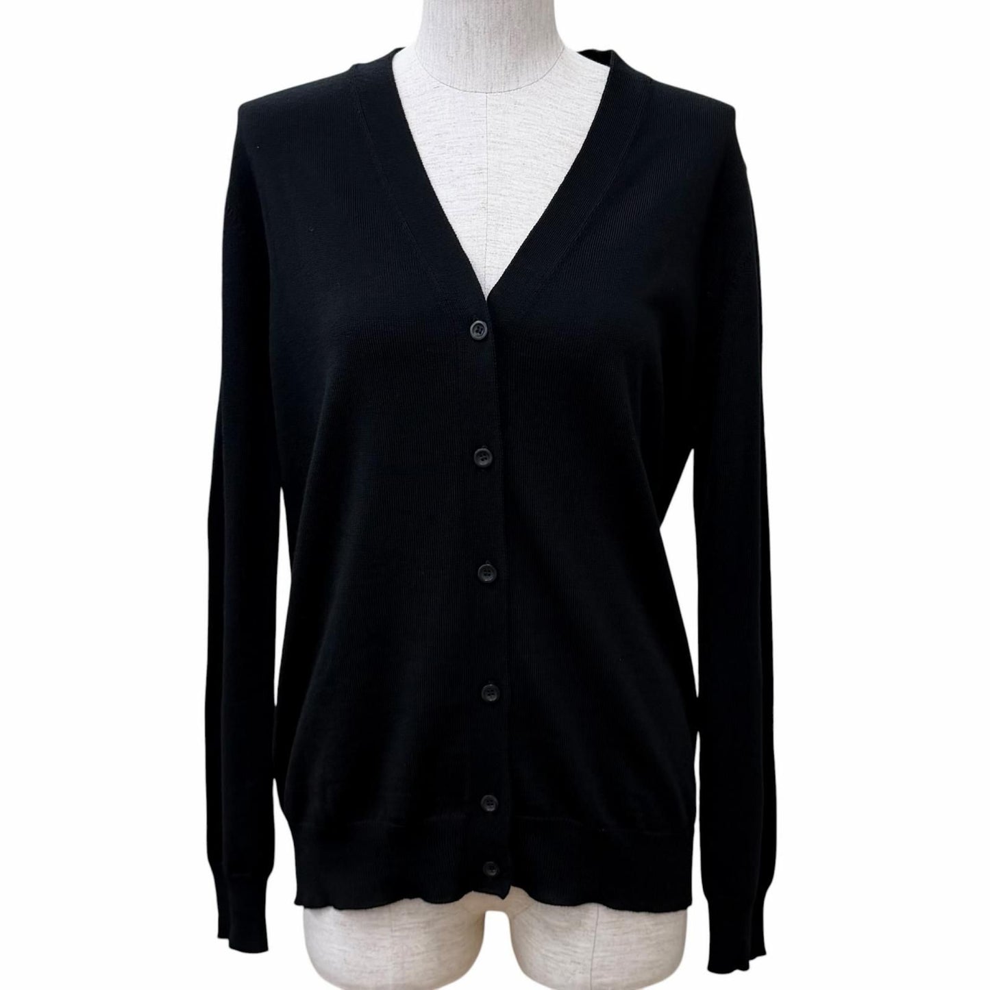 Prada 100% Virgin Wool Neck Long Sleeve Knit Cardigan Black 40