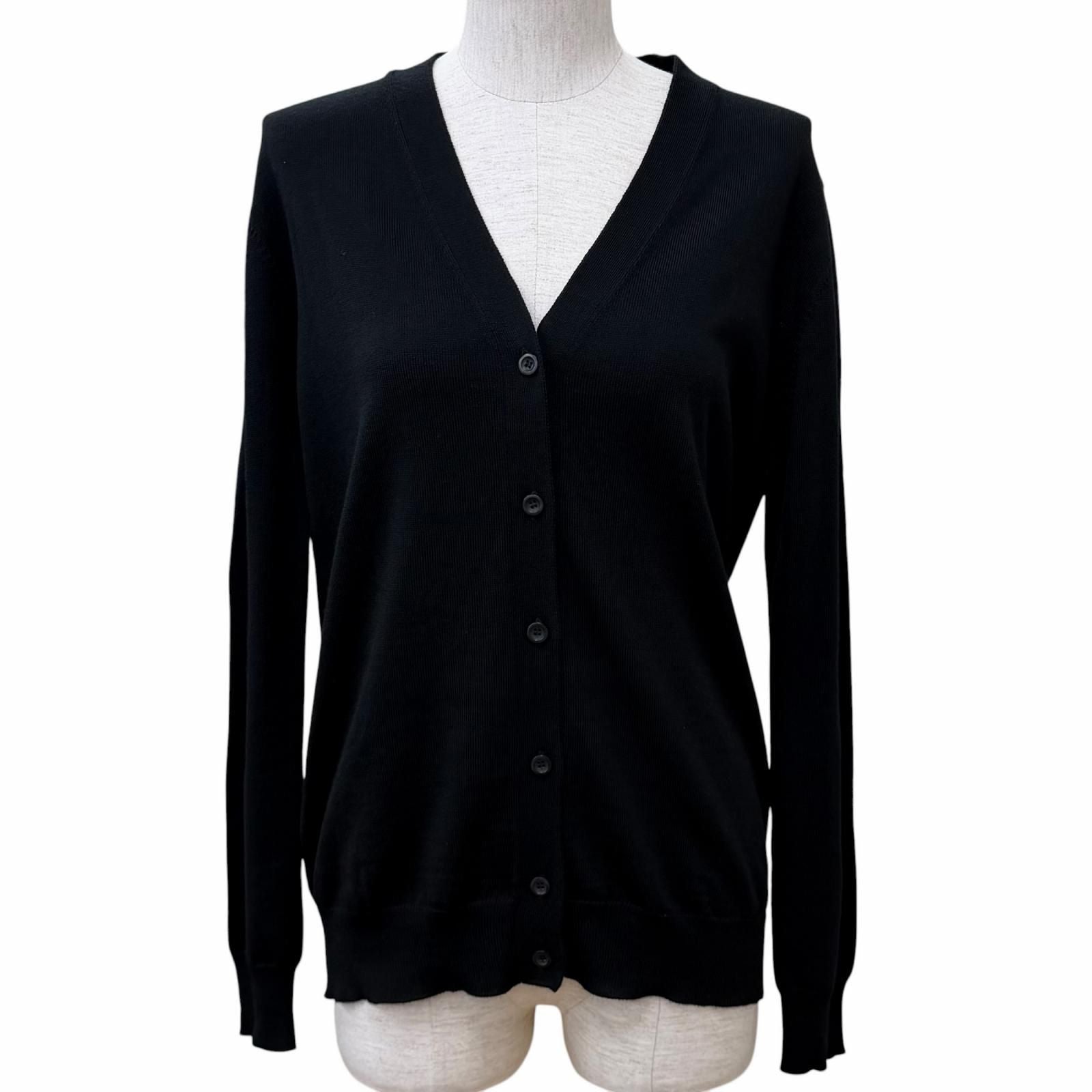 Prada 100% Virgin Wool Neck Long Sleeve Knit Cardigan Black 40