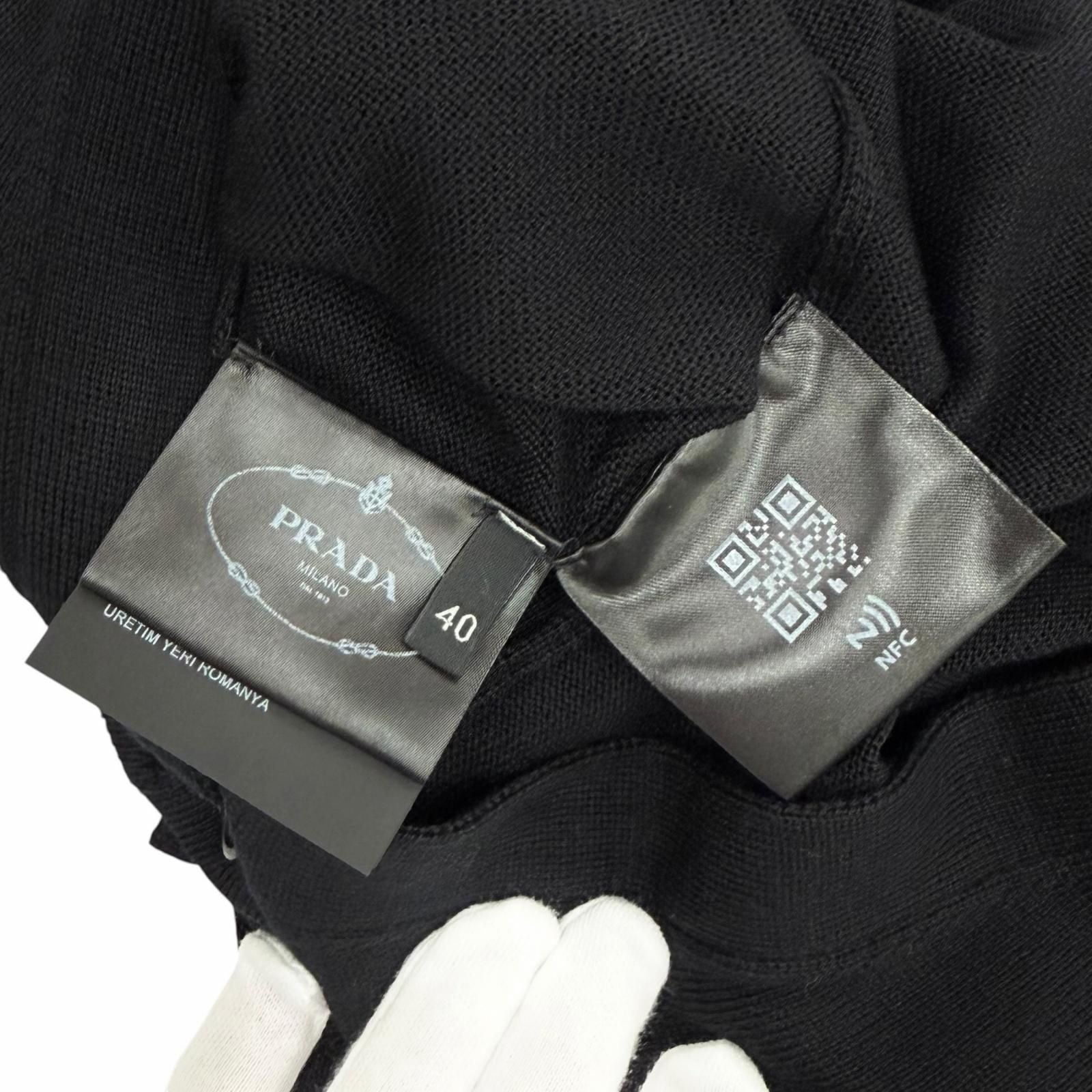 Prada 100% Virgin Wool Neck Long Sleeve Knit Cardigan Black 40 — view 6