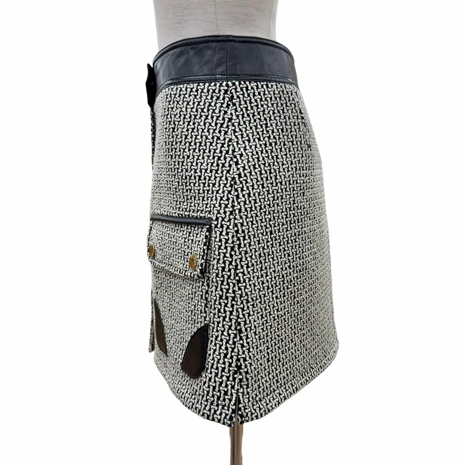 Louis Vuitton Wool Polyester Trim Lining Monogram Skirt Black White 36 — view 2