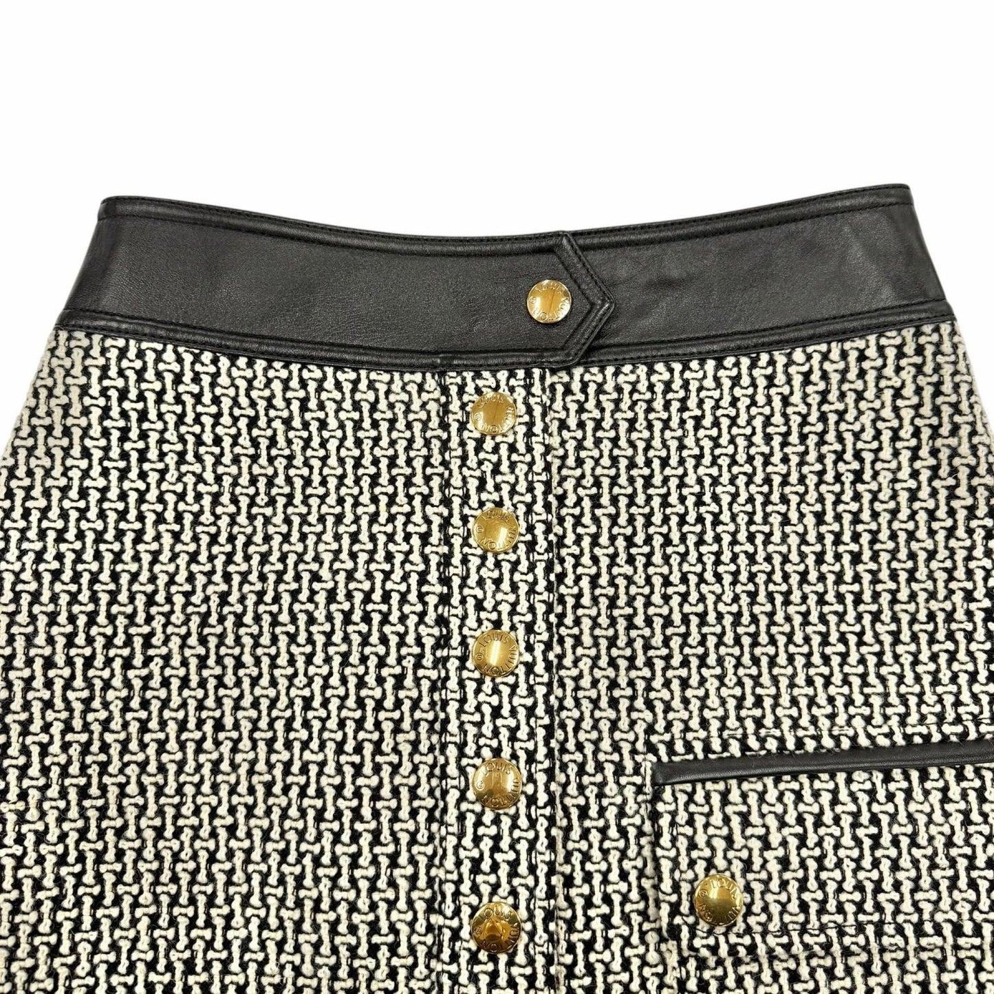 Louis Vuitton Wool Polyester Trim Lining Monogram Skirt Black White 36 — view 5