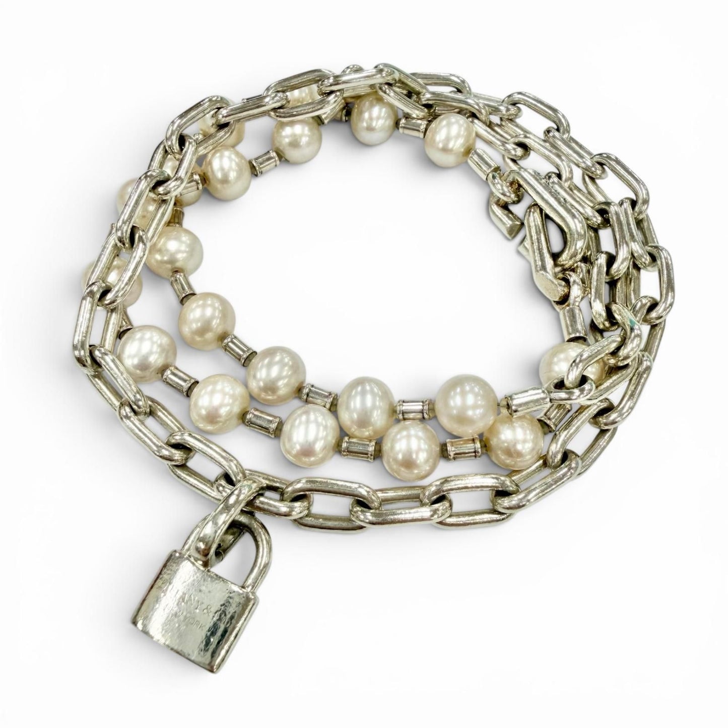 Tiffany & Co Pearl Lock Necklace Bracelet 2-Way Silver