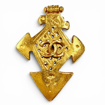Chanel Vintage CC Logo Large Antique Brooch Gold