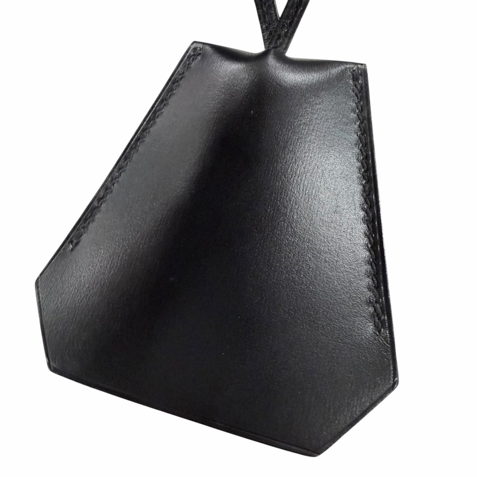 Hermes Vintage Leather Silver Martin Margiela Era Clochette Necklace Black — view 4