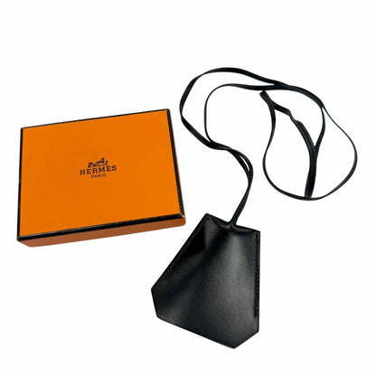 Hermes Vintage Leather Silver Martin Margiela Era Clochette Necklace Black — view 3