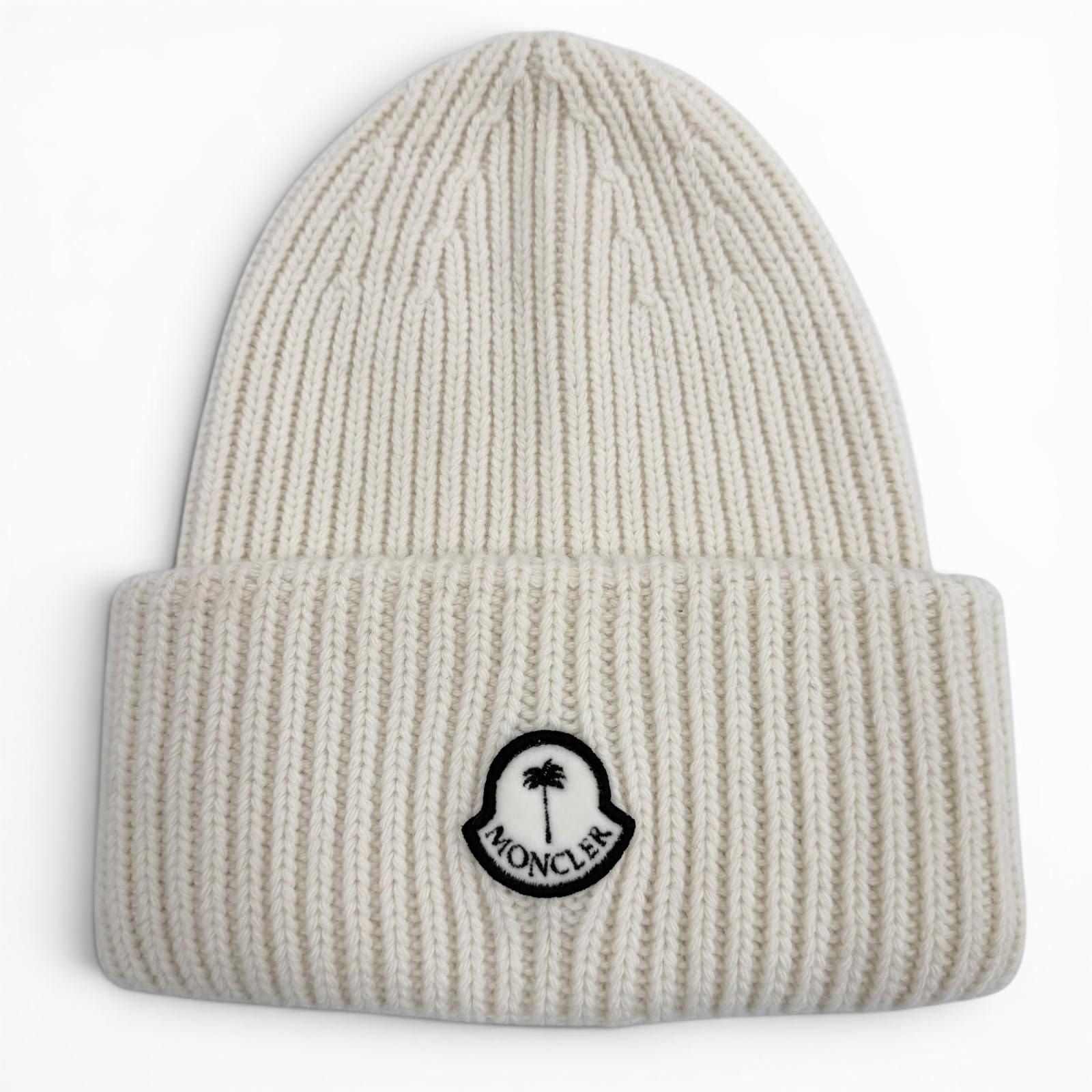 Bvlgari Moncler Genius 8 Palm Angels 8 Wool Hat with Patch Knit Cap Ivory