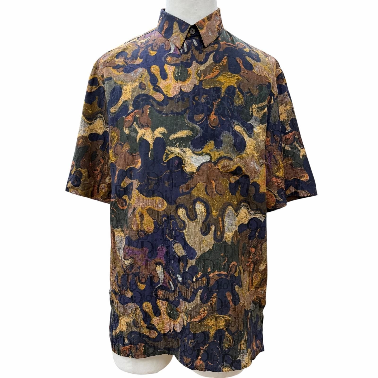 Dior Peter Doig Homme Silk Cotton Oblique Camouflage Tailored Short Sleeve