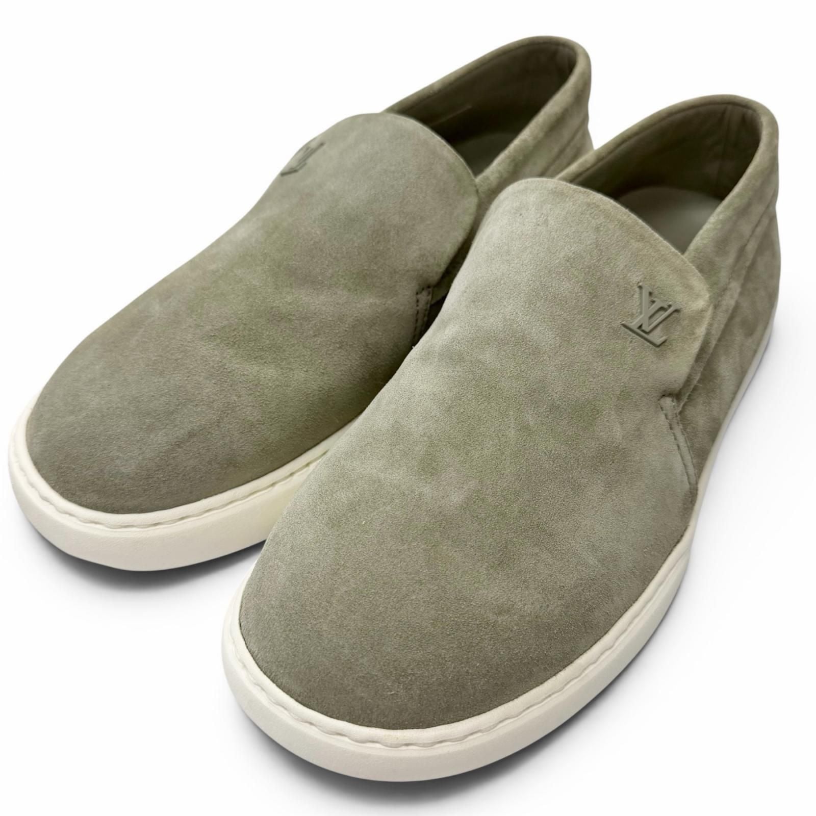 Louis Vuitton Pacific Line Suede Leather LV Logo Slip on Sneakers Gray 7.5