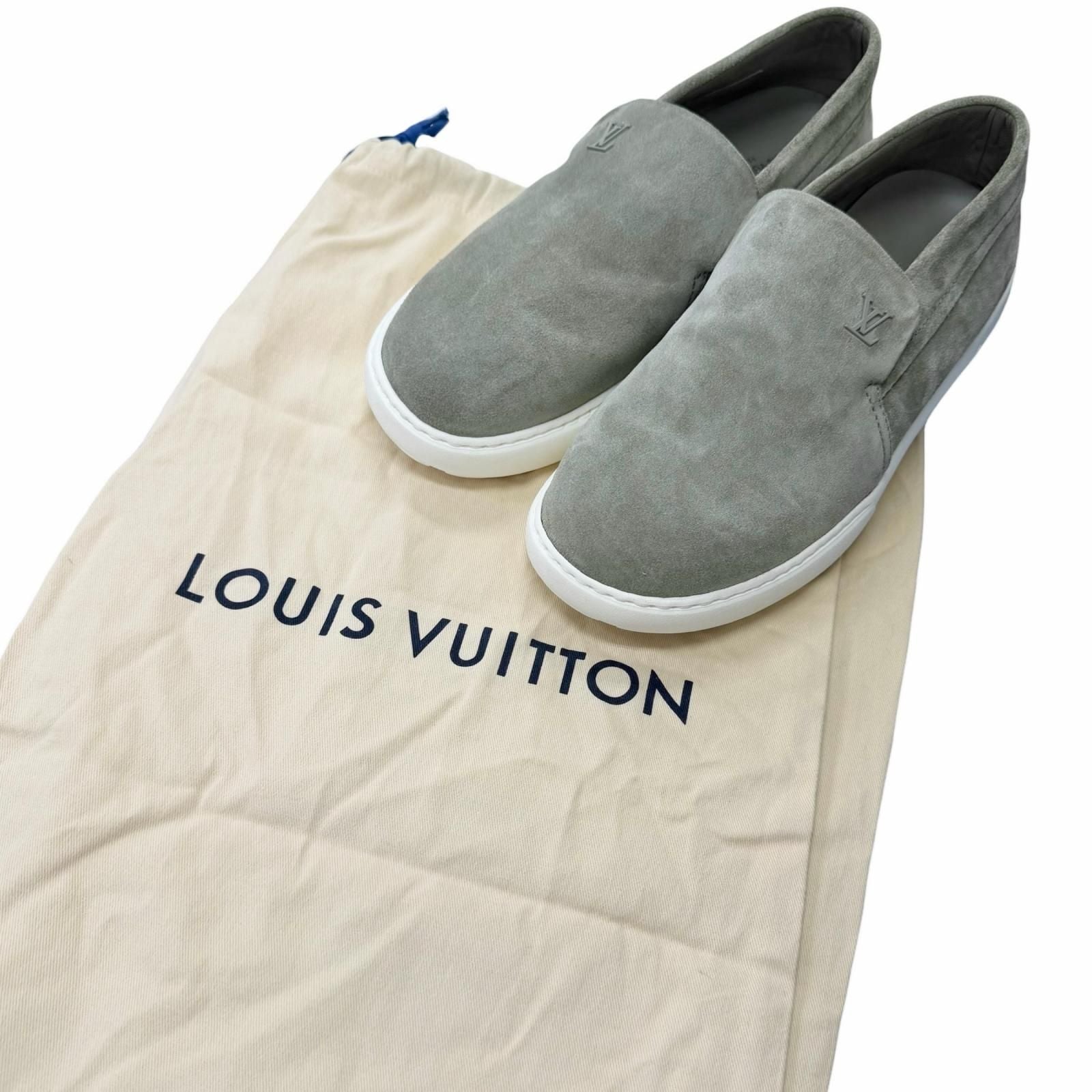 Louis Vuitton Pacific Line Suede Leather LV Logo Slip on Sneakers Gray 7.5 — view 2