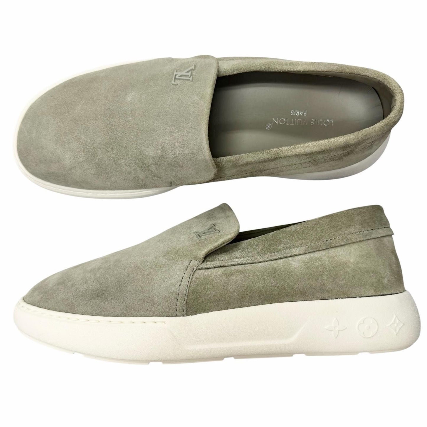 Louis Vuitton Pacific Line Suede Leather LV Logo Slip on Sneakers Gray 7.5 — view 4