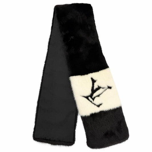 Louis Vuitton Echarpe Gogram Mink LV Logo Back Monogram Tippet Shawl Black