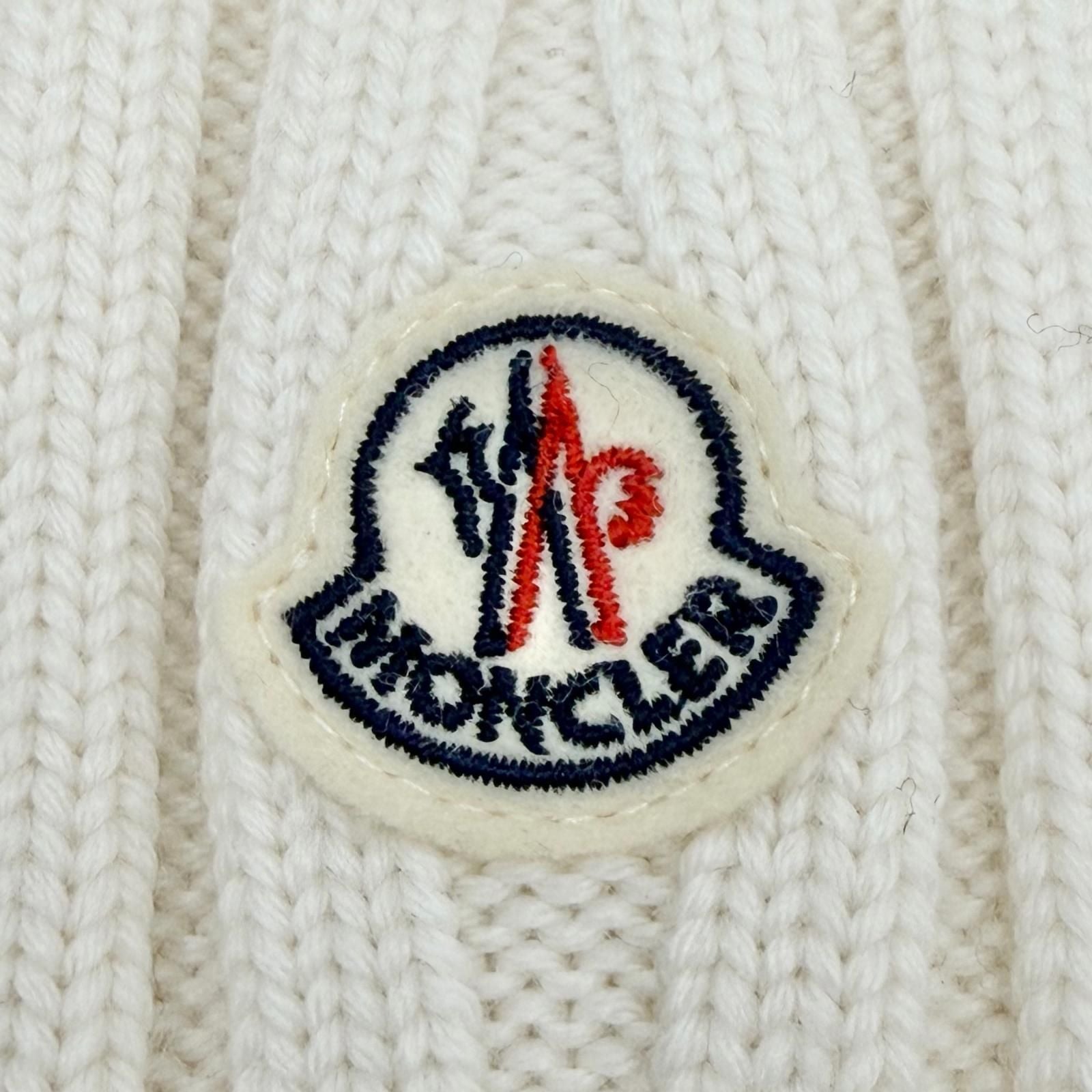Moncler Wool Beanie with Logo Patch Knit Cap Ivory Uni — view 8