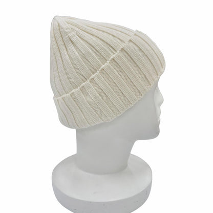 Moncler Wool Beanie with Logo Patch Knit Cap Ivory Uni — view 6