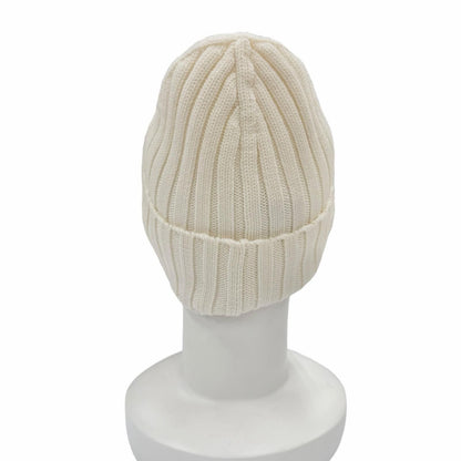 Moncler Wool Beanie with Logo Patch Knit Cap Ivory Uni — view 5