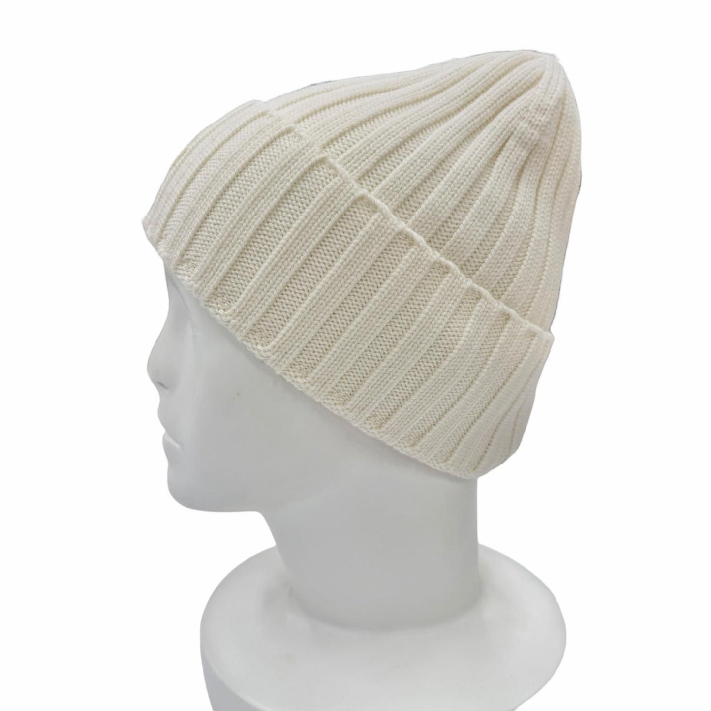 Moncler Wool Beanie with Logo Patch Knit Cap Ivory Uni — view 4