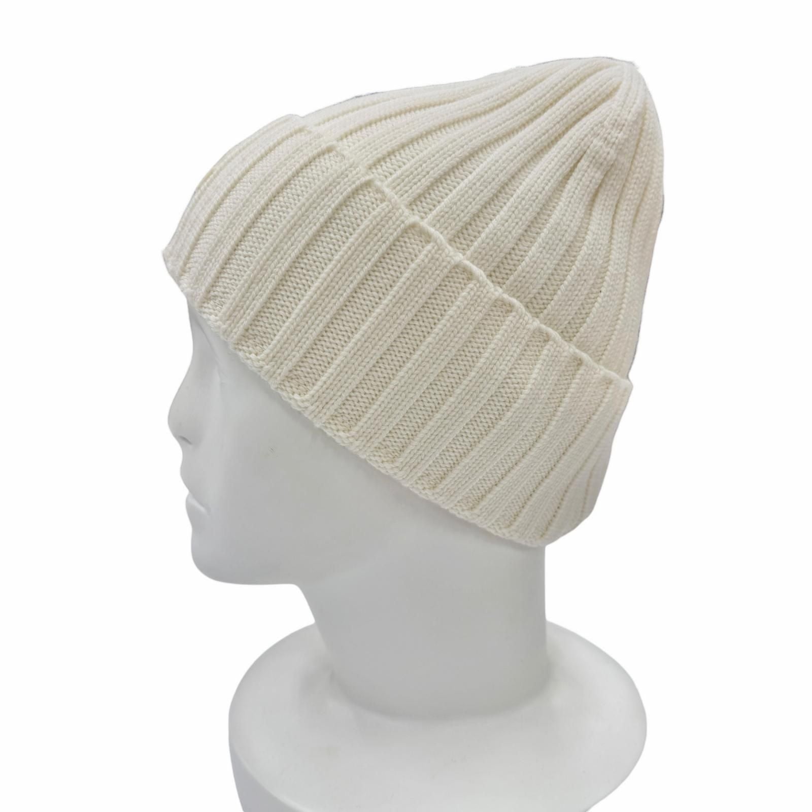 Moncler Wool Beanie with Logo Patch Knit Cap Ivory Uni — view 4