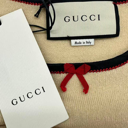 Gucci Cashmere Top Ribbon Short Sleeve Knit Beige Sweater — view 4