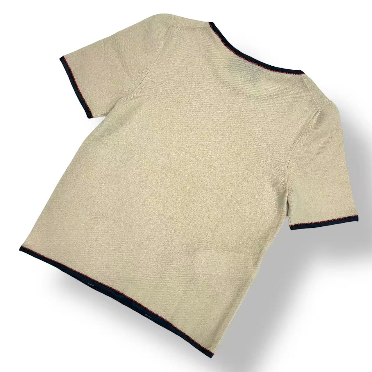 Gucci Cashmere Top Ribbon Short Sleeve Knit Beige Sweater — view 3
