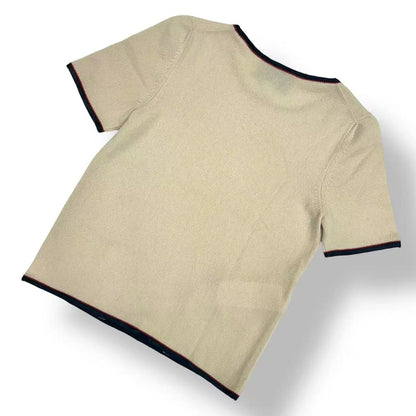 Gucci Cashmere Top Ribbon Short Sleeve Knit Beige Sweater — view 3