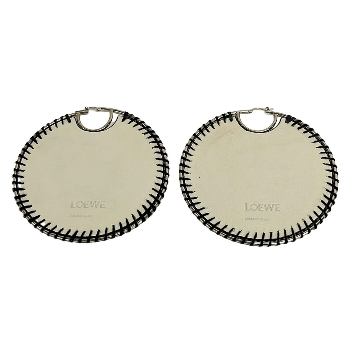 Loewe Earrings Leather White Black Silver — view 2