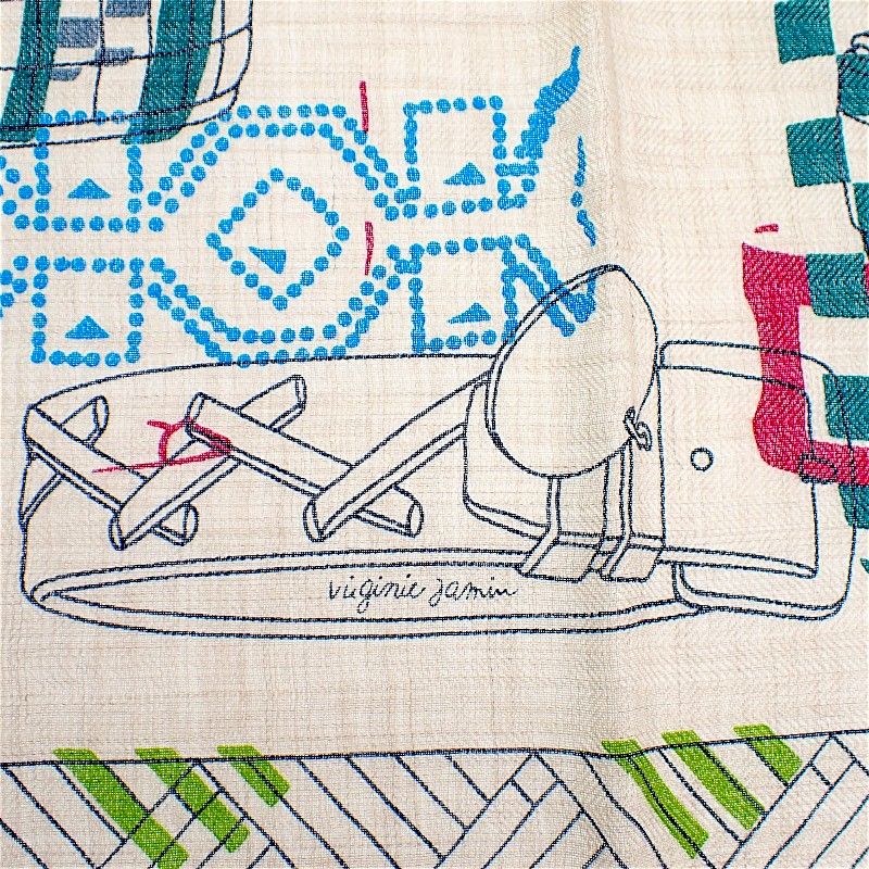 Hermes Rectangle Colliers de Chiens Imprimeur Fou 02 Scarf Silk Cashmere Ivory — view 5