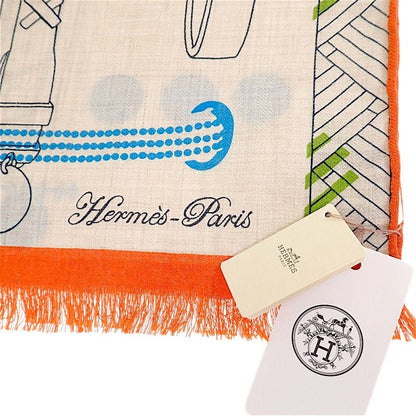 Hermes Rectangle Colliers de Chiens Imprimeur Fou 02 Scarf Silk Cashmere Ivory — view 7