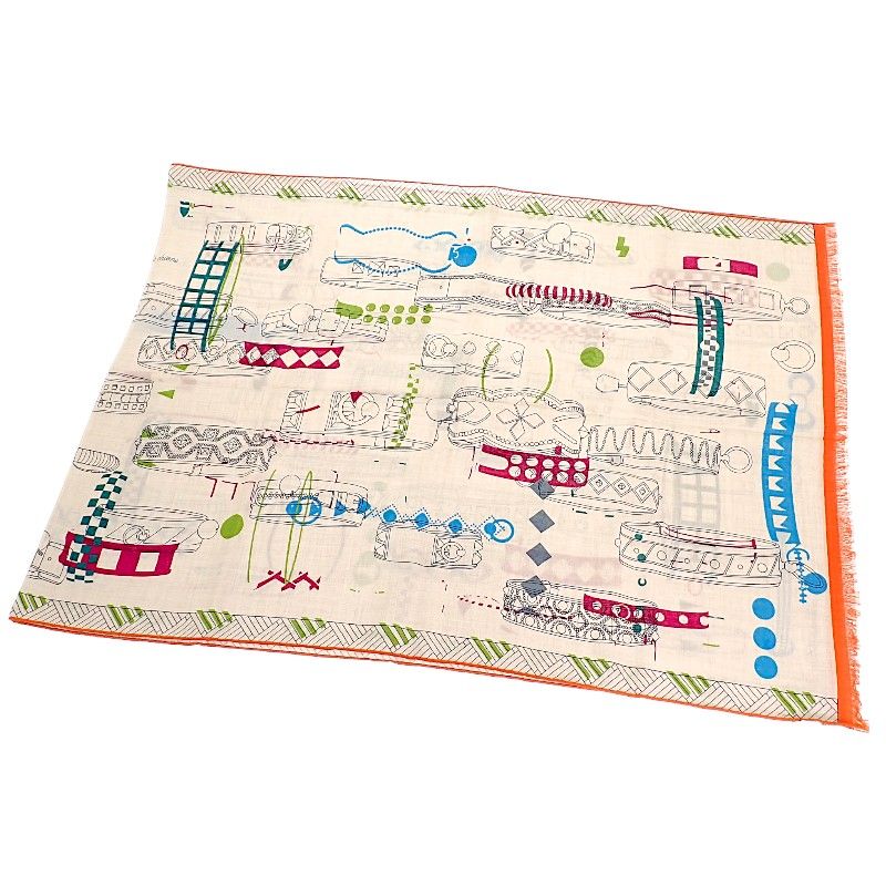 Hermes Rectangle Colliers de Chiens Imprimeur Fou 02 Scarf Silk Cashmere Ivory — view 2