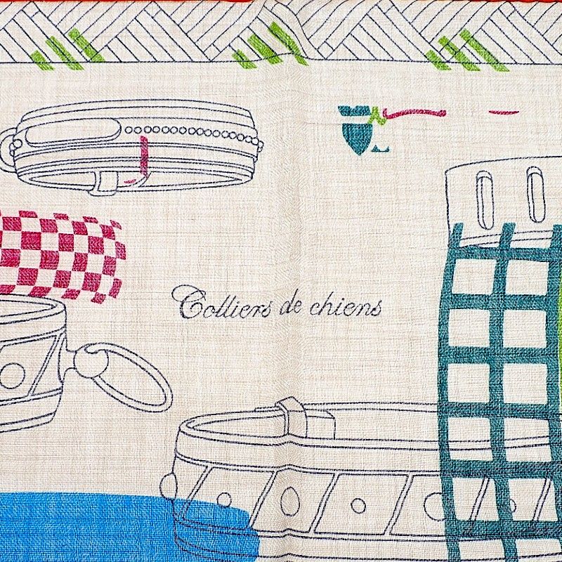 Hermes Rectangle Colliers de Chiens Imprimeur Fou 02 Scarf Silk Cashmere Ivory — view 4