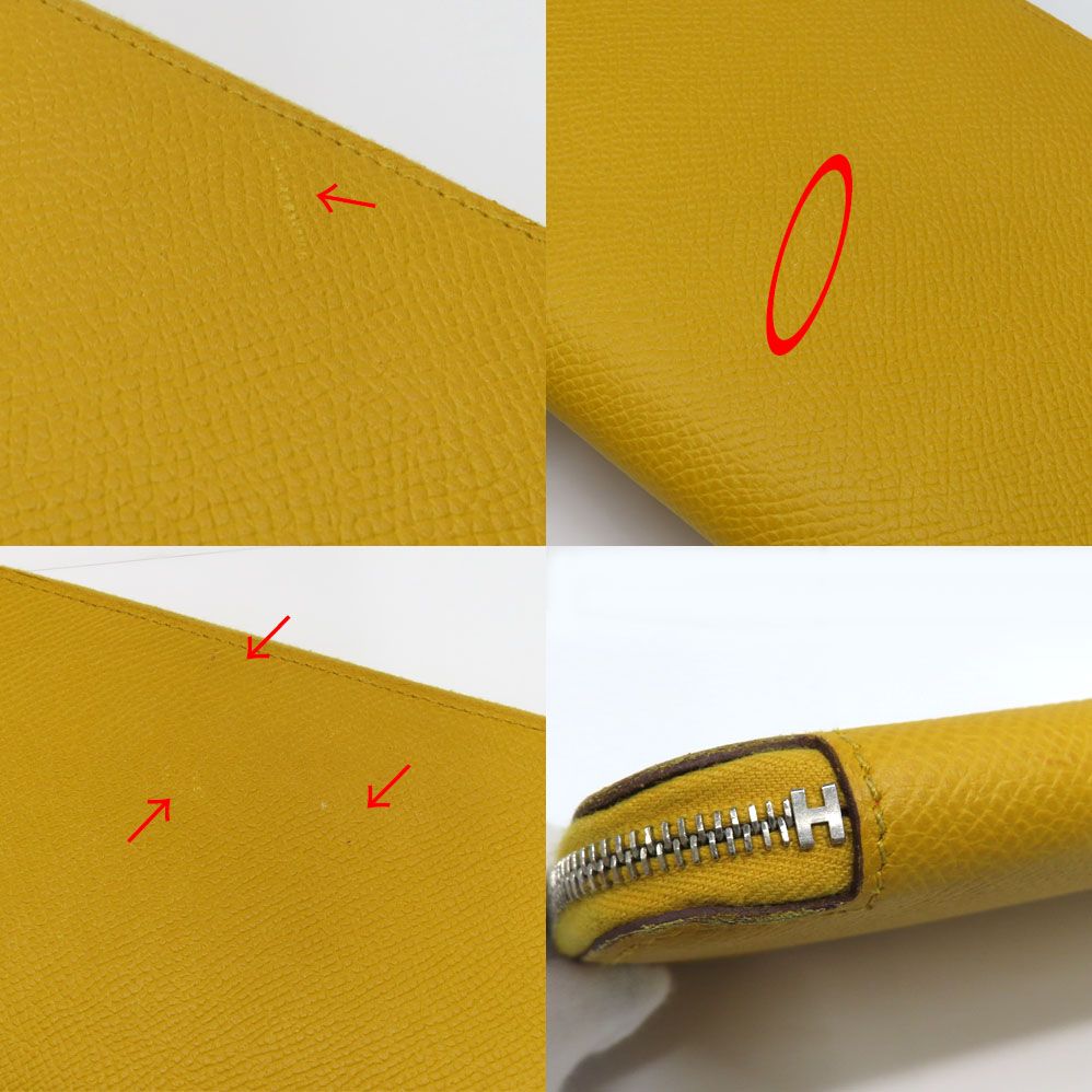 Hermes Azap Long Silk in Joan Ambre Epsom Yellow Zip Around Wallet — view 7