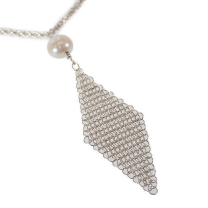 Tiffany & Co Mesh Tassel Pendant 925 Sterling Silver Fresh Pearl