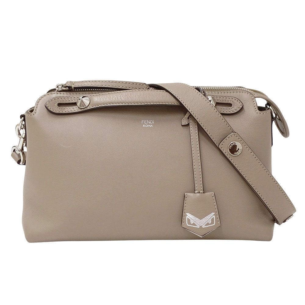 Fendi 2-Way Shoulder Bag Leather Visible Gray Ju Handheld Crossbody Fabric