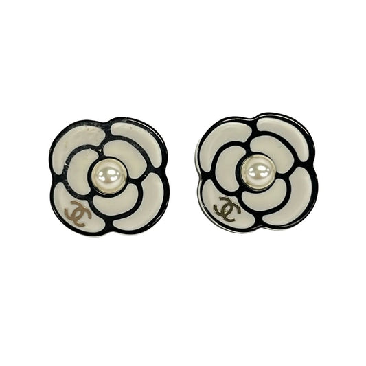 Chanel Earrings Camellia Clear Black White