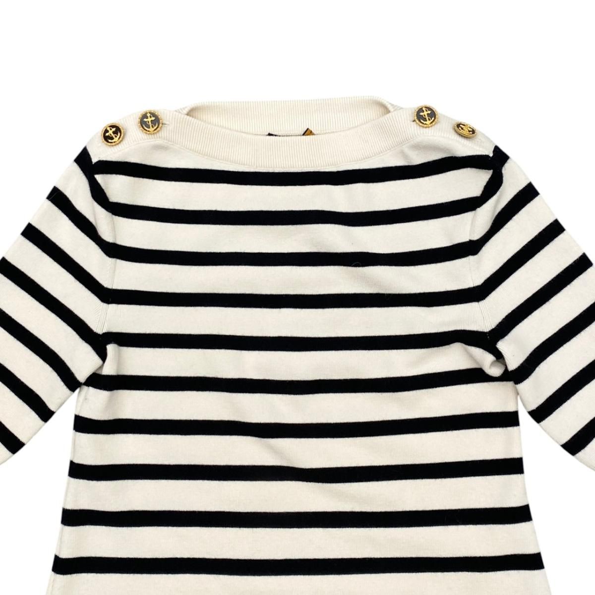 Louis Vuitton Knit Dress Border Button Fo1 S White Beige Black — view 5