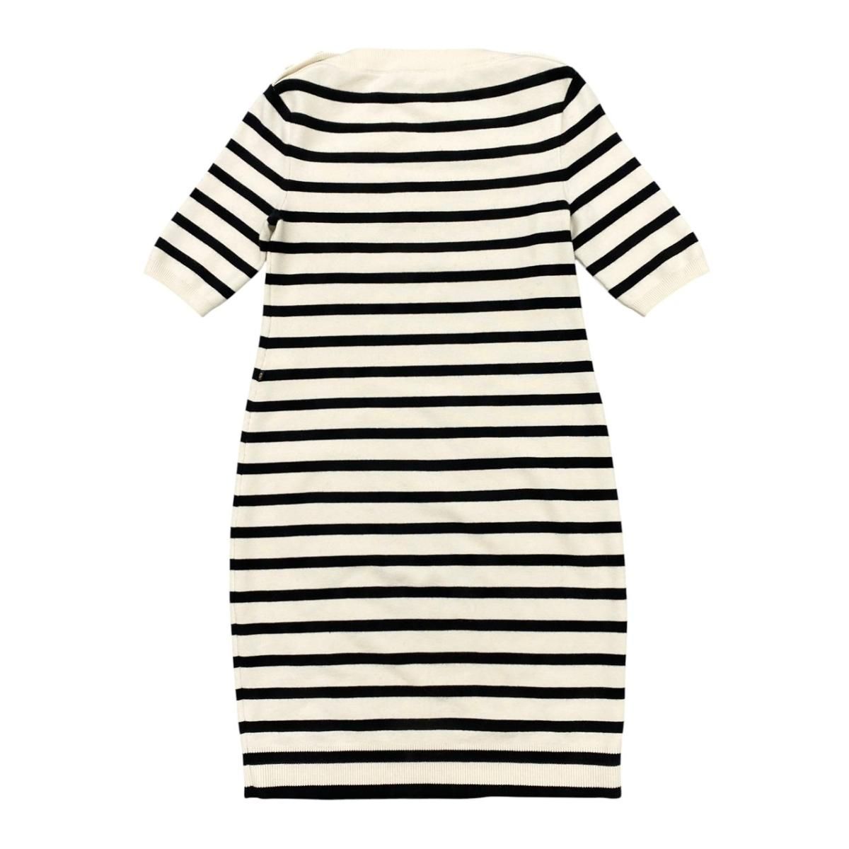 Louis Vuitton Knit Dress Border Button Fo1 S White Beige Black — view 2