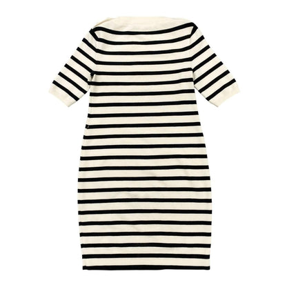 Louis Vuitton Knit Dress Border Button Fo1 S White Beige Black — view 2