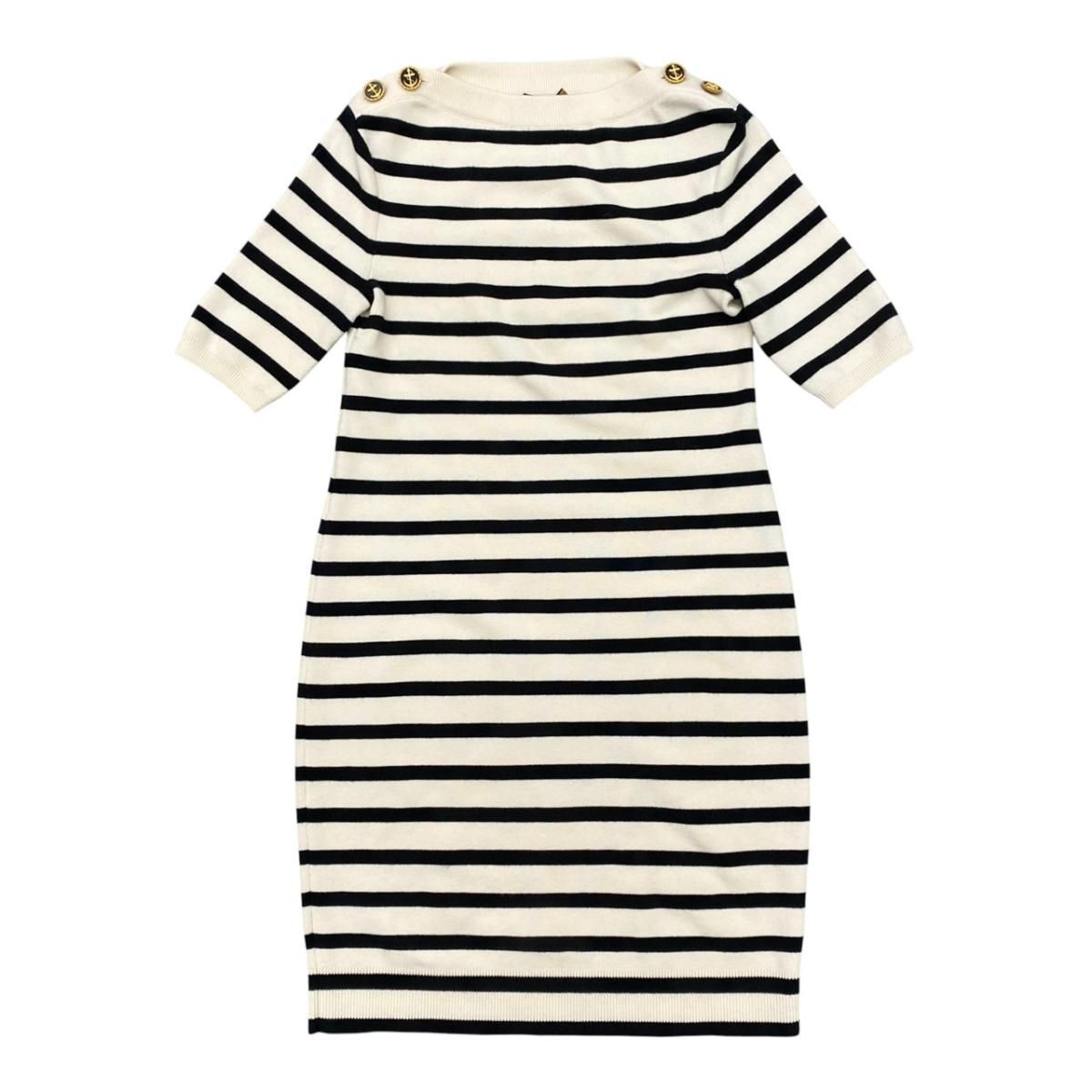 Louis Vuitton Knit Dress Border Button Fo1 S White Beige Black