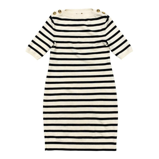 Louis Vuitton Knit Dress Border Button Fo1 S White Beige Black