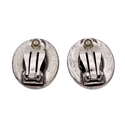 Chanel Earrings Black Silver CC Logo Oval Large — view 2