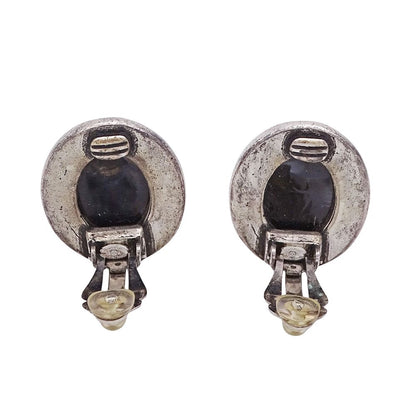 Chanel Earrings Black Silver CC Logo Oval Large — view 4