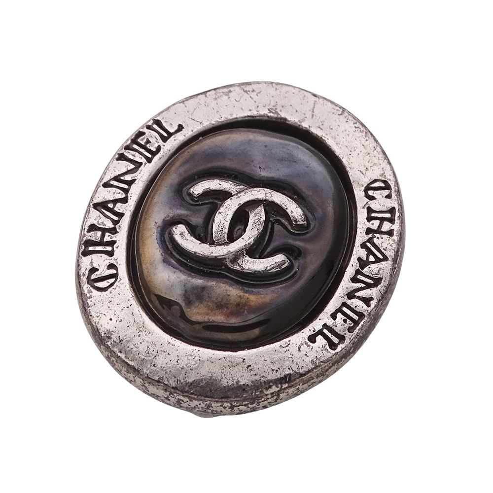 Chanel Earrings Black Silver CC Logo Oval Large — view 8