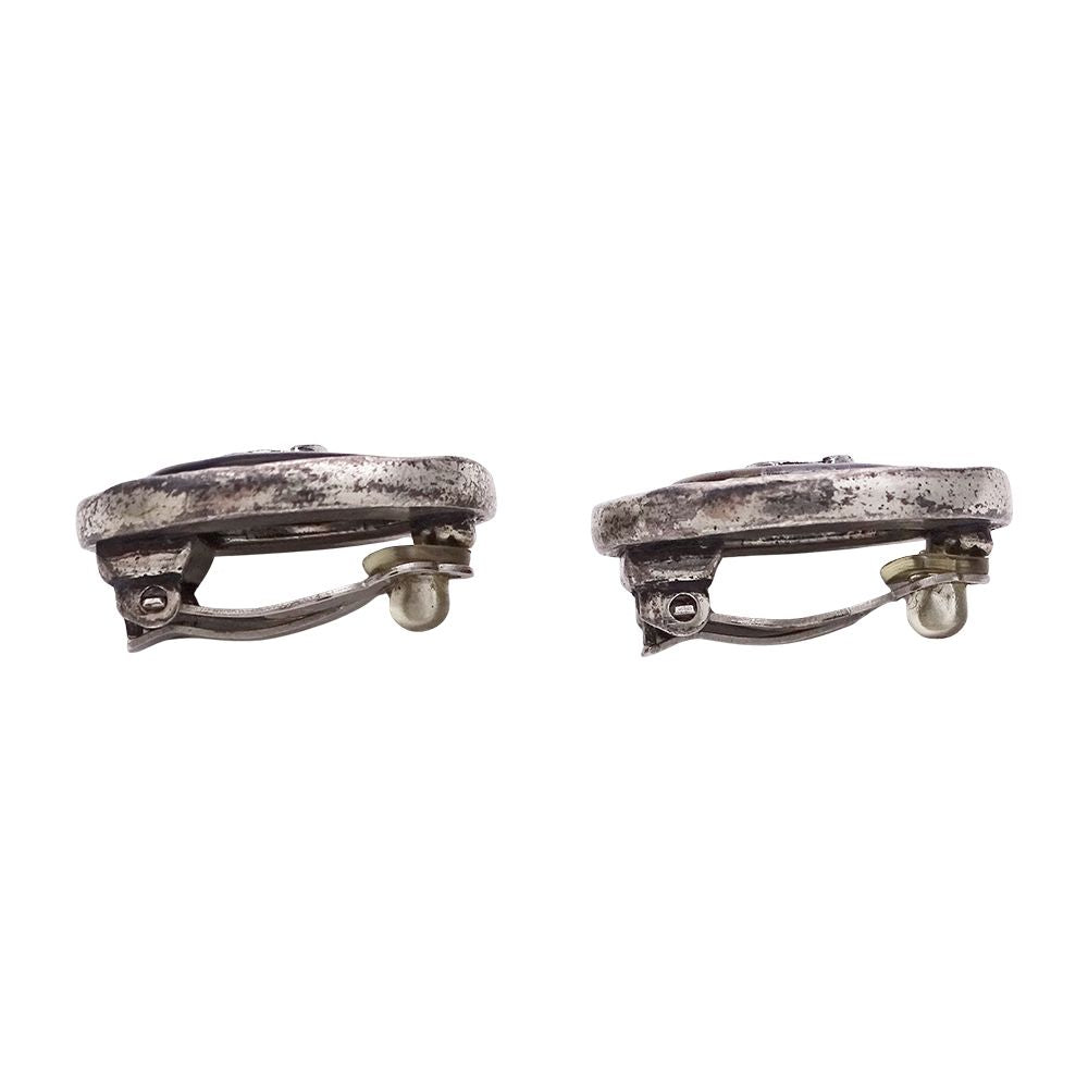 Chanel Earrings Black Silver CC Logo Oval Large — view 3