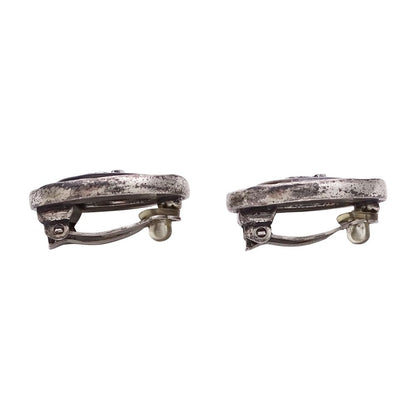 Chanel Earrings Black Silver CC Logo Oval Large — view 3