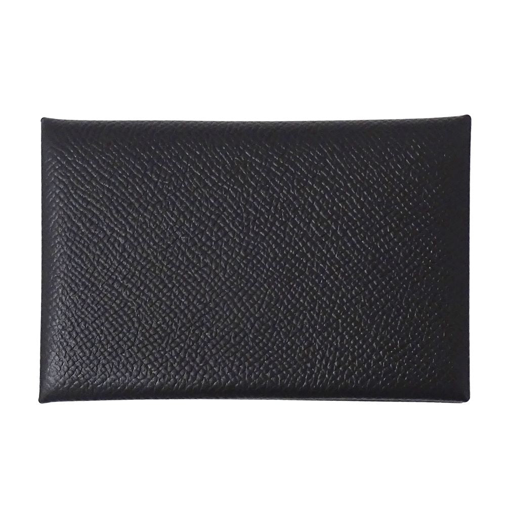 Hermes Card Case Calvi Veau Epsom Black Silver Business Holder