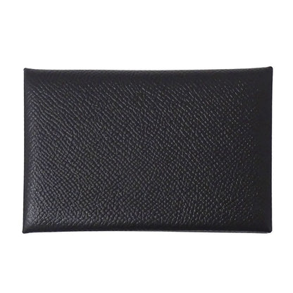 Hermes Card Case Calvi Veau Epsom Black Silver Business Holder