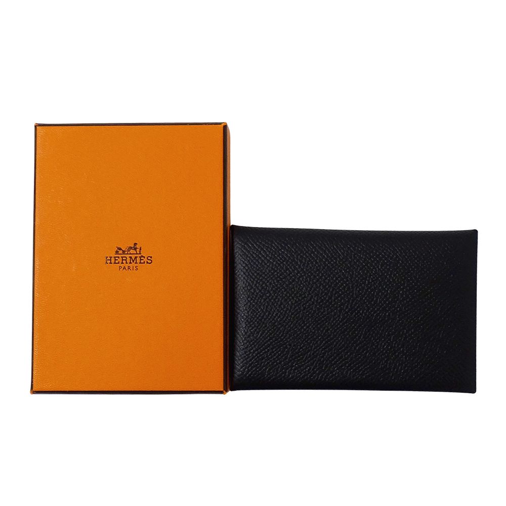 Hermes Card Case Calvi Veau Epsom Black Silver Business Holder — view 7